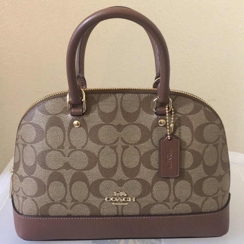 Coach Brown & Beige Signature Dome Satchel with Gold Hardware